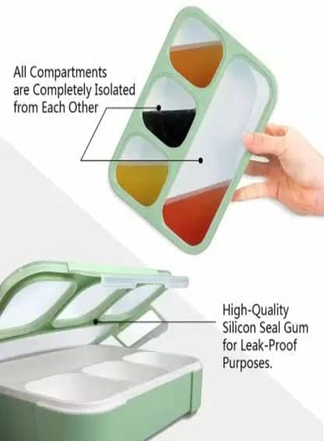 Dharmnirdosh Leak Proof 4 Compartment Lunch Box Reusable Microwave Freezer Safe Food Containers with Spoon for Adults and Kids (1Pc - Multicolor) PP Plastic - Image 3