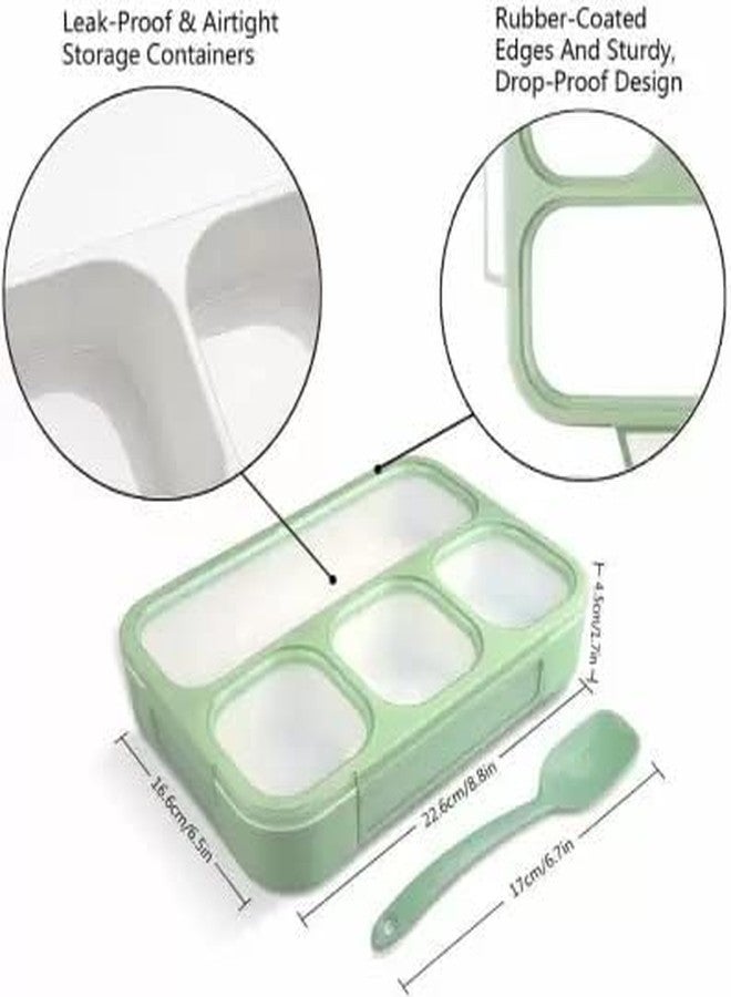 Dharmnirdosh Leak Proof 4 Compartment Lunch Box Reusable Microwave Freezer Safe Food Containers with Spoon for Adults and Kids (1Pc - Multicolor) PP Plastic - Image 5