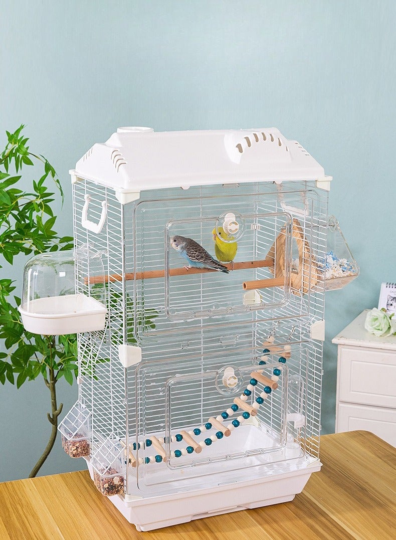 XiuWoo Birdcages Bird Cages for Parakeets Transparents Birdcage with Snap-On Design,with Wooden Standing Pole,Ladder,Shower Caddy ,Breeding Box, Food Container and Drinker, Parrot Cage for Cockatiels Budgies Finches Canaries,40*28*71cm - Image 1