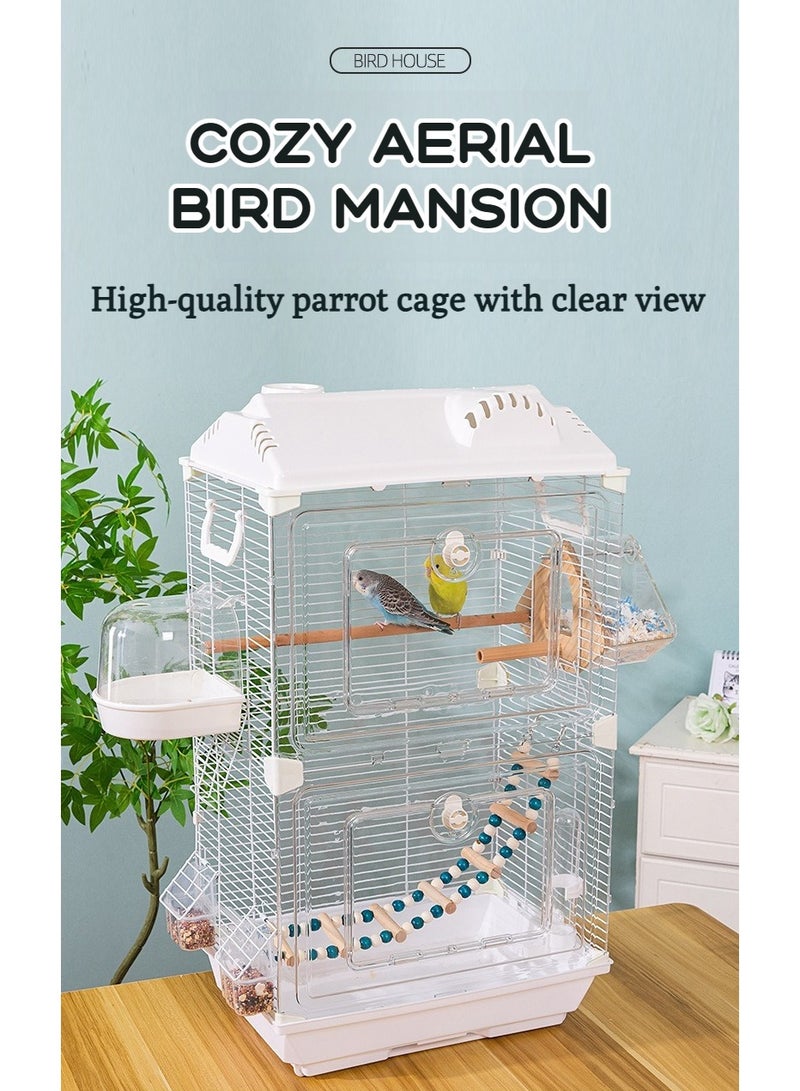 XiuWoo Birdcages Bird Cages for Parakeets Transparents Birdcage with Snap-On Design,with Wooden Standing Pole,Ladder,Shower Caddy ,Breeding Box, Food Container and Drinker, Parrot Cage for Cockatiels Budgies Finches Canaries,40*28*71cm - Image 2