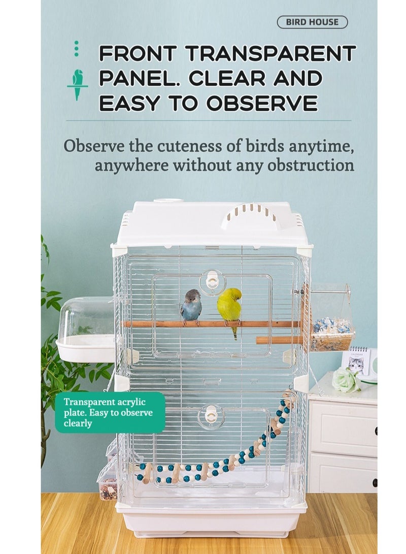 XiuWoo Birdcages Bird Cages for Parakeets Transparents Birdcage with Snap-On Design,with Wooden Standing Pole,Ladder,Shower Caddy ,Breeding Box, Food Container and Drinker, Parrot Cage for Cockatiels Budgies Finches Canaries,40*28*71cm - Image 3