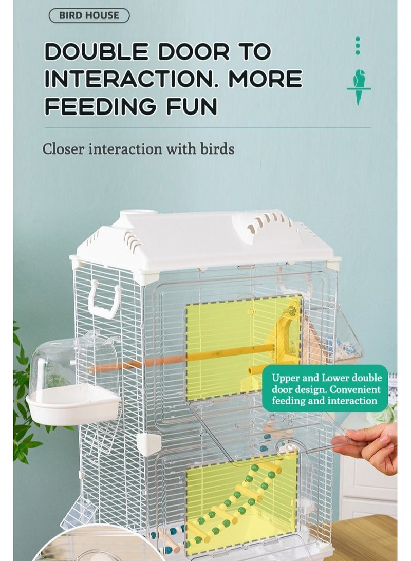 XiuWoo Birdcages Bird Cages for Parakeets Transparents Birdcage with Snap-On Design,with Wooden Standing Pole,Ladder,Shower Caddy ,Breeding Box, Food Container and Drinker, Parrot Cage for Cockatiels Budgies Finches Canaries,40*28*71cm - Image 4