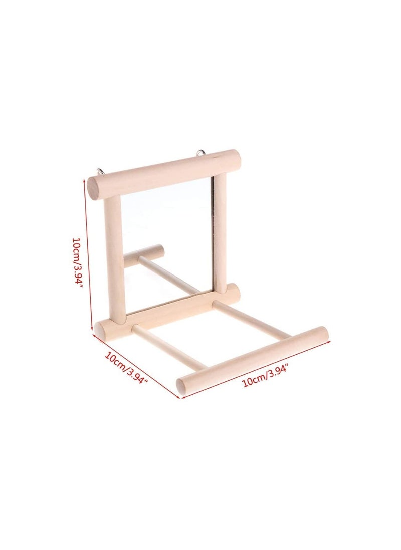 XICEN - Bird Mirror-Parrot Hanging Swing with Mirror Cage for Natural Wooden Mirror Bird Toy - Image 1