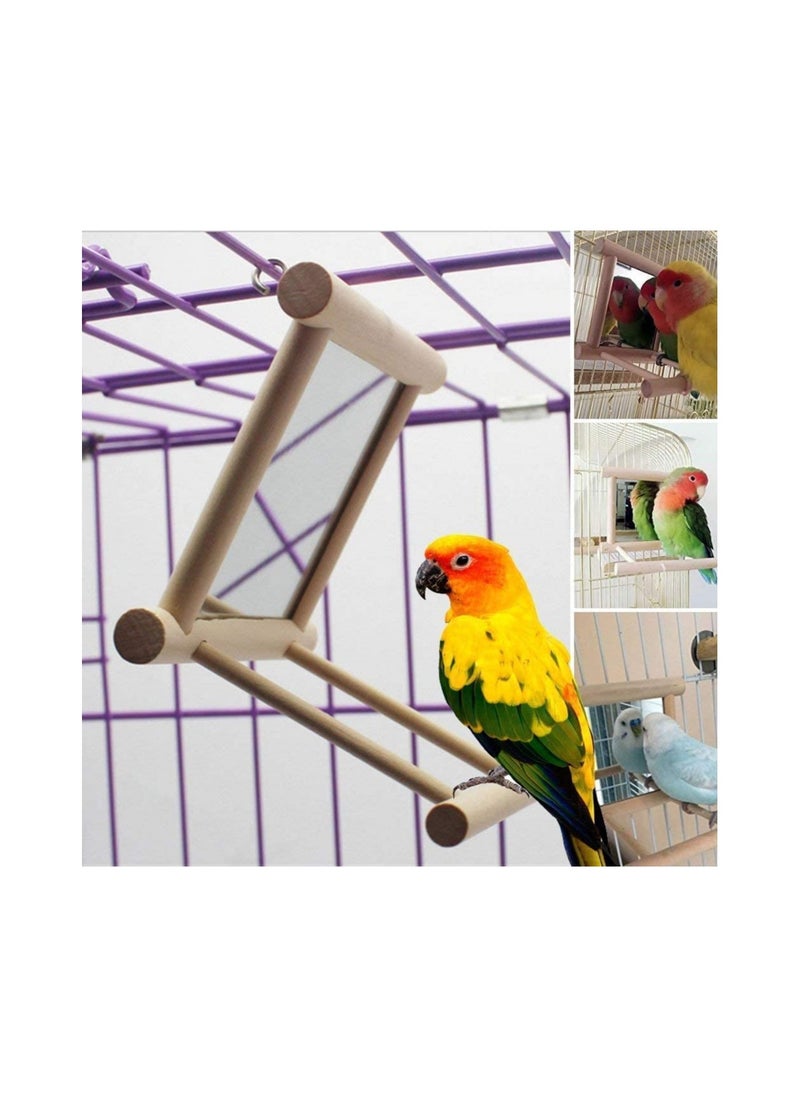 XICEN - Bird Mirror-Parrot Hanging Swing with Mirror Cage for Natural Wooden Mirror Bird Toy - Image 1