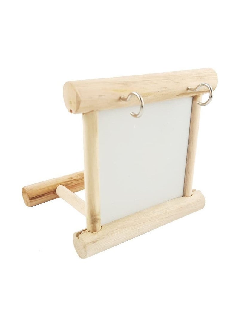 XICEN - Bird Mirror-Parrot Hanging Swing with Mirror Cage for Natural Wooden Mirror Bird Toy - Image 1