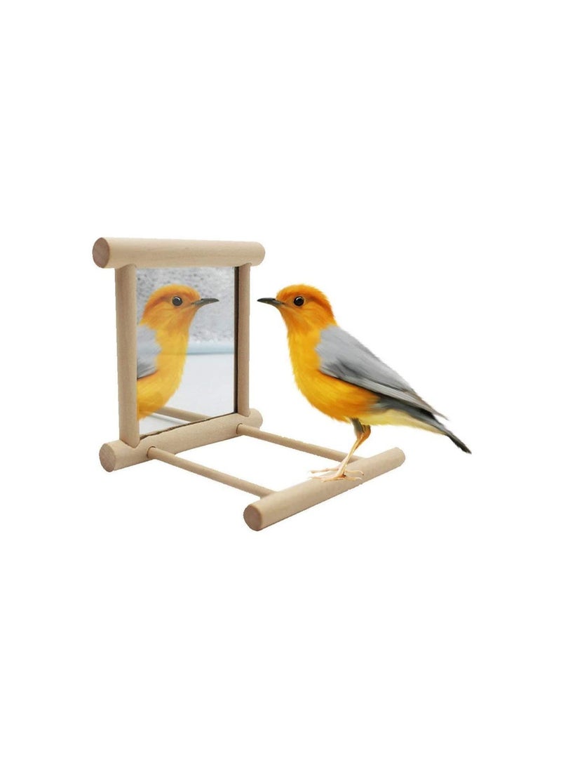 XICEN - Bird Mirror-Parrot Hanging Swing with Mirror Cage for Natural Wooden Mirror Bird Toy - Image 1