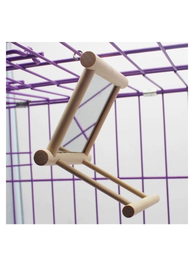 XICEN - Bird Mirror-Parrot Hanging Swing with Mirror Cage for Natural Wooden Mirror Bird Toy - Image 1