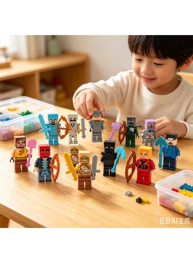 MINECRAFT 24-Piece Mini Block Decoration Set - Pixel Game Toy Decoration Ornaments - Educational Building Block Ornaments for Everyone Living Room TV Cabinet Hanging Ornaments Children's Room Decoration Space Theme Birthday Gift (Multi-color) - Image 3