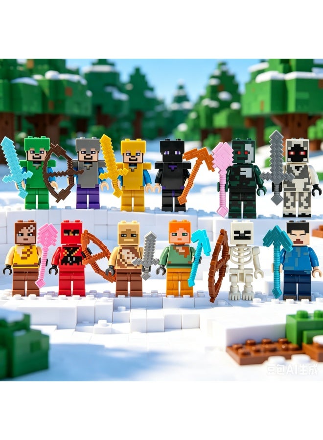 MINECRAFT 24-Piece Mini Block Decoration Set - Pixel Game Toy Decoration Ornaments - Educational Building Block Ornaments for Everyone Living Room TV Cabinet Hanging Ornaments Children's Room Decoration Space Theme Birthday Gift (Multi-color) - Image 4