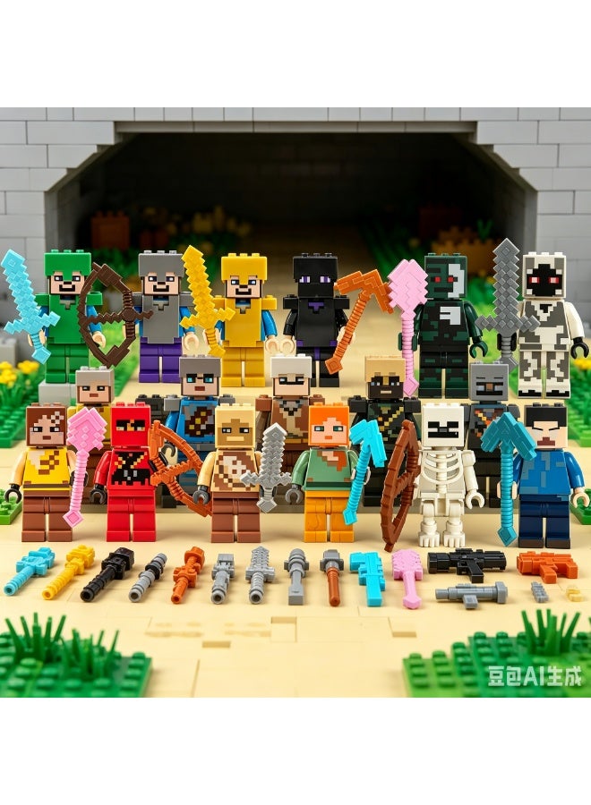 MINECRAFT 24-Piece Mini Block Decoration Set - Pixel Game Toy Decoration Ornaments - Educational Building Block Ornaments for Everyone Living Room TV Cabinet Hanging Ornaments Children's Room Decoration Space Theme Birthday Gift (Multi-color) - Image 5