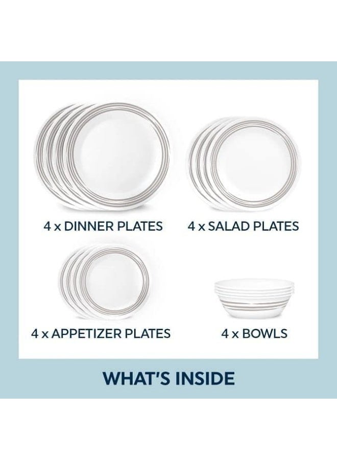 Corelle طقم عشاء كوريل بروسد سيلفر 16 قطعة مقاوم للكسر والتشقق - Image 2