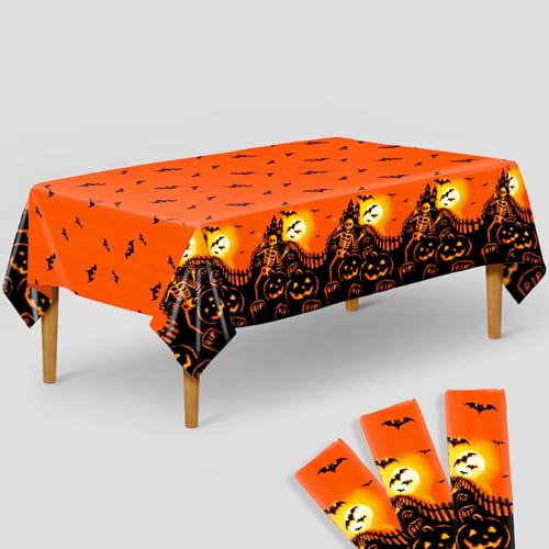 KatchOn Orange Tablecloth Plastic Large 54x108 Inch Pack of 3 Skeleton Table Cover for Halloween Table Decorations Plastic Tablecloth Decorations Indoor - Image 1