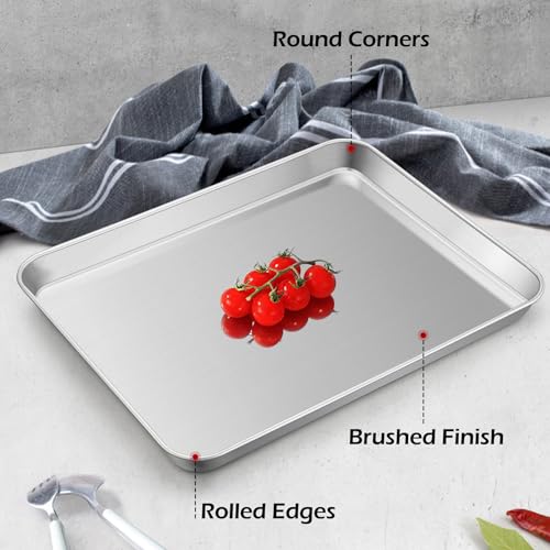 Leonyo 16x12IN Stainless Steel Baking Sheets Pan, Leonyo 2 Pack Stainless Steel Cookies Sheets for Baking, 1IN Deep Metal Toaster Jelly Roll Pan Tray for Oven, Dishwasher Safe - Image 3