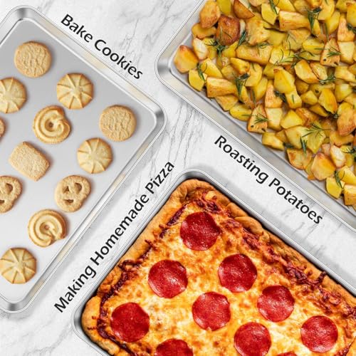 Leonyo 16x12IN Stainless Steel Baking Sheets Pan, Leonyo 2 Pack Stainless Steel Cookies Sheets for Baking, 1IN Deep Metal Toaster Jelly Roll Pan Tray for Oven, Dishwasher Safe - Image 5