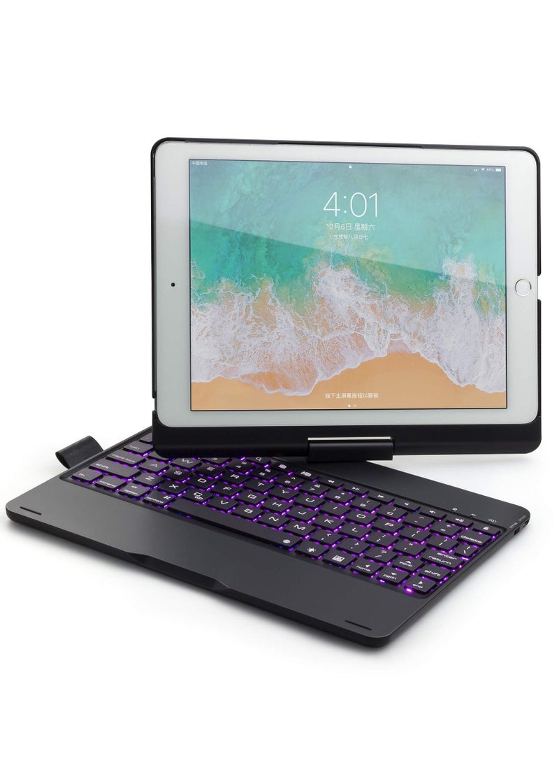 Wireless Keyboard Cover for iPad 10.2" (9th/8th/7th Gen), iPad Air 3, iPad Pro 10.5" - 7-Color Backlight, Smart Sleep/Wake, 360° Rotation, Slim Folio Hard Case (Black) - Image 1