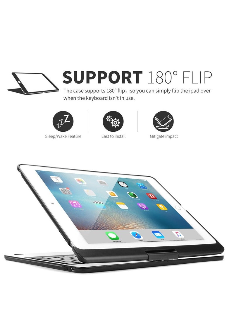 Wireless Keyboard Cover for iPad 10.2" (9th/8th/7th Gen), iPad Air 3, iPad Pro 10.5" - 7-Color Backlight, Smart Sleep/Wake, 360° Rotation, Slim Folio Hard Case (Black) - Image 2