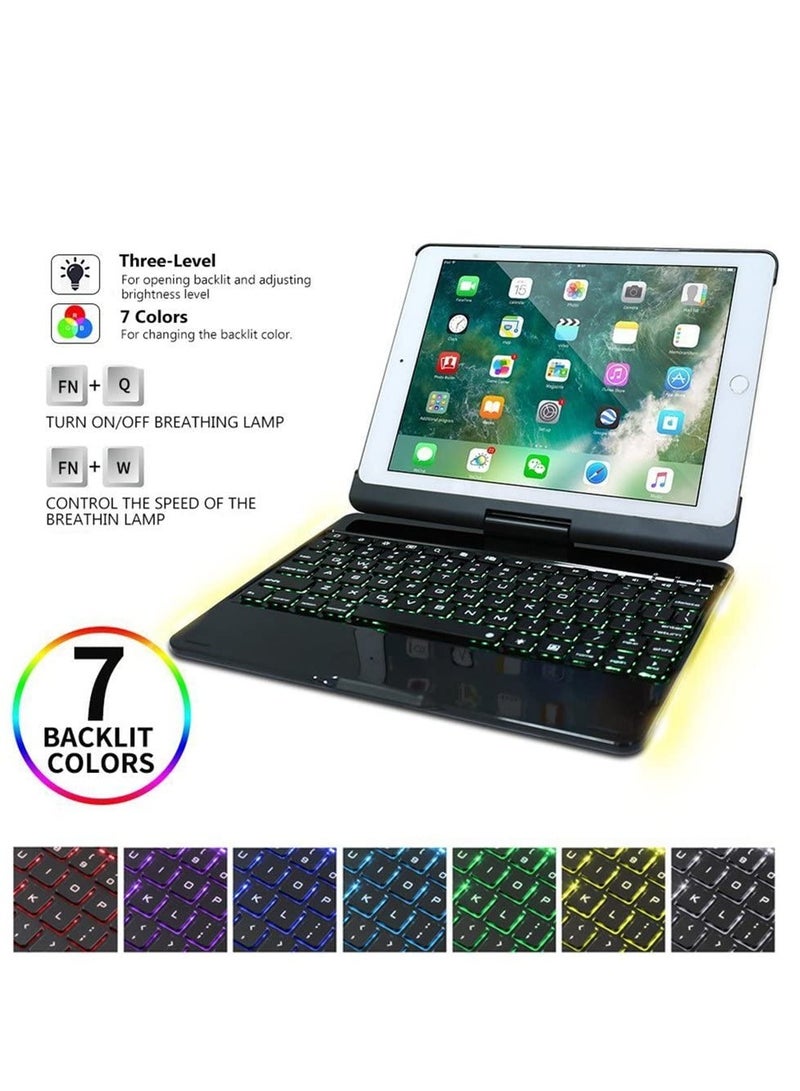 Wireless Keyboard Cover for iPad 10.2" (9th/8th/7th Gen), iPad Air 3, iPad Pro 10.5" - 7-Color Backlight, Smart Sleep/Wake, 360° Rotation, Slim Folio Hard Case (Black) - Image 3