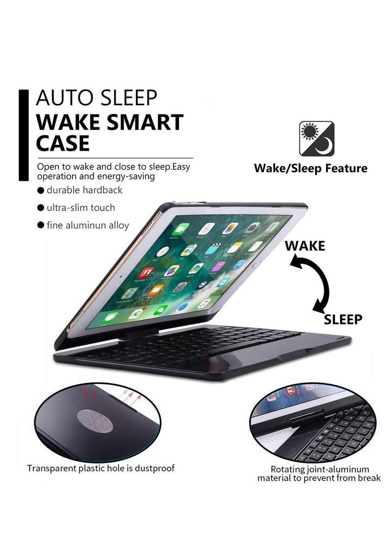 Wireless Keyboard Cover for iPad 10.2" (9th/8th/7th Gen), iPad Air 3, iPad Pro 10.5" - 7-Color Backlight, Smart Sleep/Wake, 360° Rotation, Slim Folio Hard Case (Black) - Image 4