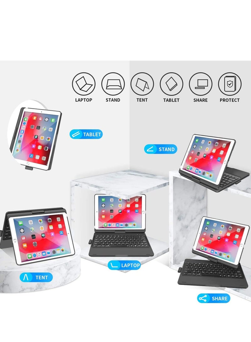Wireless Keyboard Cover for iPad 10.2" (9th/8th/7th Gen), iPad Air 3, iPad Pro 10.5" - 7-Color Backlight, Smart Sleep/Wake, 360° Rotation, Slim Folio Hard Case (Black) - Image 5