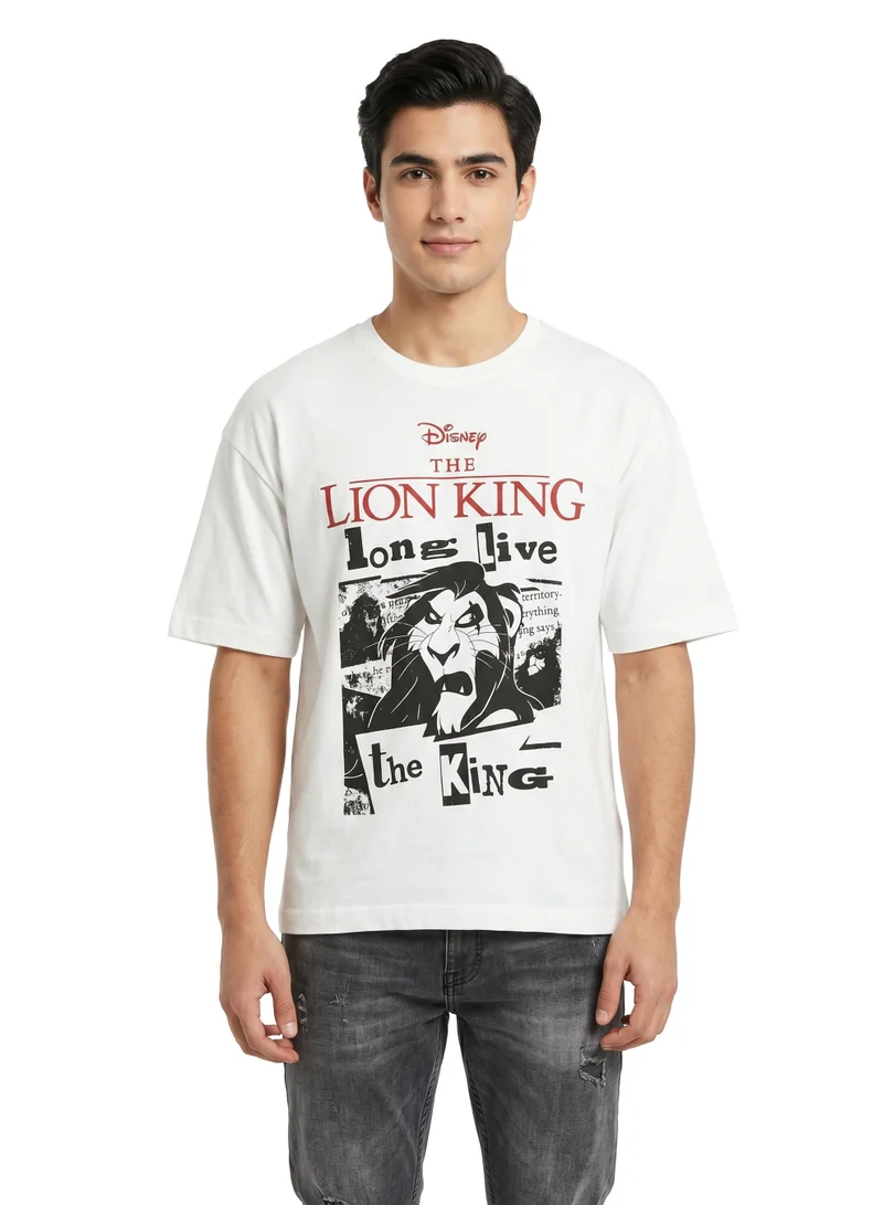 ديزني Disney The Lion King Scar Graphic Oversized Drop Shoulder T-Shirt for Men | Long Live the King Casual Crew Neck Tee
