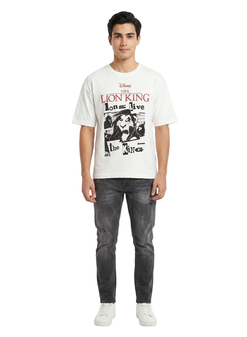 Disney  Disney The Lion King Scar Graphic Oversized Drop Shoulder T-Shirt for Men | Long Live the King Casual Crew Neck Tee for Men | Best Price UAE