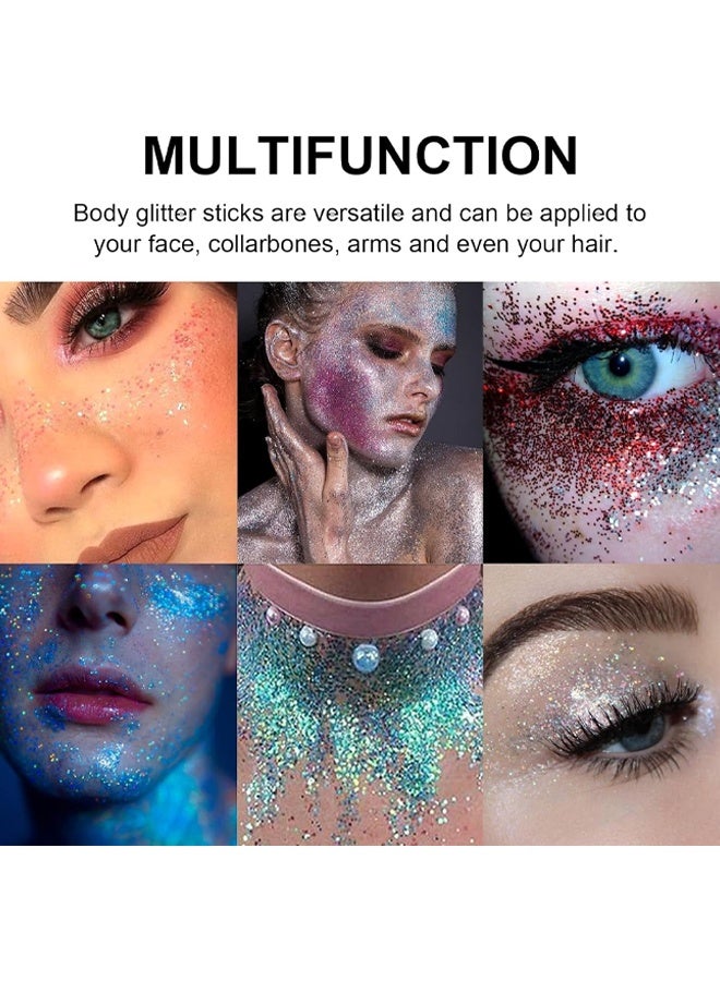 Julystar Glitter Stick, Shimmery& Long Lasting, Hair Eyeshadow Face Body Glitter, Singer Concert Music Rave Festival, Glitter Stick Makeup & Face Glitter Gel for Women Men #04 - Image 3