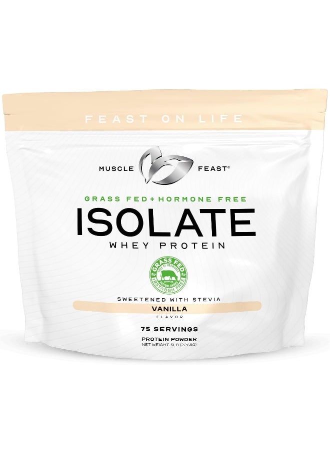 Muscle Feast - Grass Fed Whey Protein Isolate, All Natural, Hormone Free, Fast Absorbing, 100% Pure Isolate, 20.5G Protein, 88 Calories (Vanilla, 5Lb) - Image 1