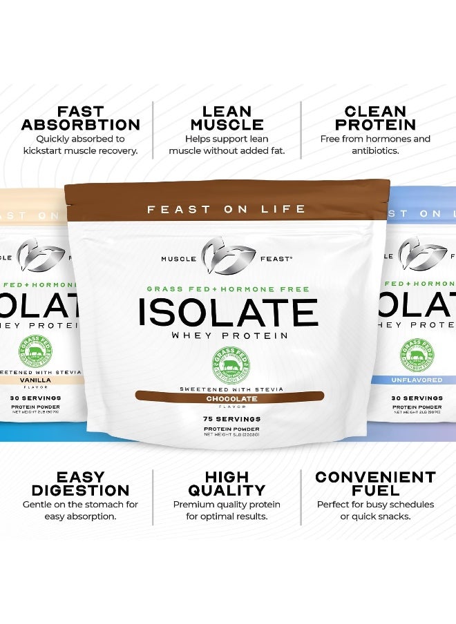 Muscle Feast - Grass Fed Whey Protein Isolate, All Natural, Hormone Free, Fast Absorbing, 100% Pure Isolate, 20.5G Protein, 88 Calories (Vanilla, 5Lb) - Image 1