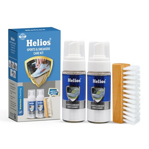 Helios Shoe Cleaning Kit 150 ml Shoe Cleaner & 2 Wooden Shoe Cleaner Brush Soft & Hard | Sports & Sneaker Care Kit 150 ml | Shoe Cleaning Kit | Shoe Cleaner Kit For Sneakers. - Image 1