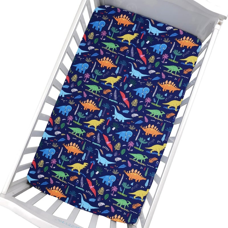 Dinosaur Fitted Crib Sheet - Baby 100% Polyester 1 Pack Crib Sheet for Standard Crib and Toddler Mattresses - Blue Nursery Bed Sheet Crib Mattress Toddler Sheet for Baby Boys - Image 2