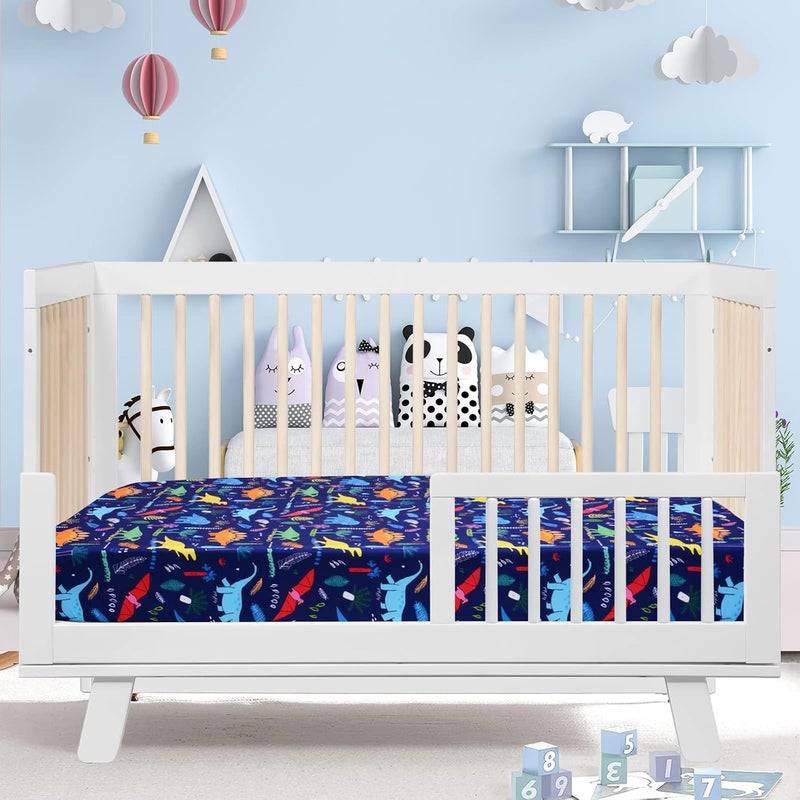 Dinosaur Fitted Crib Sheet - Baby 100% Polyester 1 Pack Crib Sheet for Standard Crib and Toddler Mattresses - Blue Nursery Bed Sheet Crib Mattress Toddler Sheet for Baby Boys - Image 4