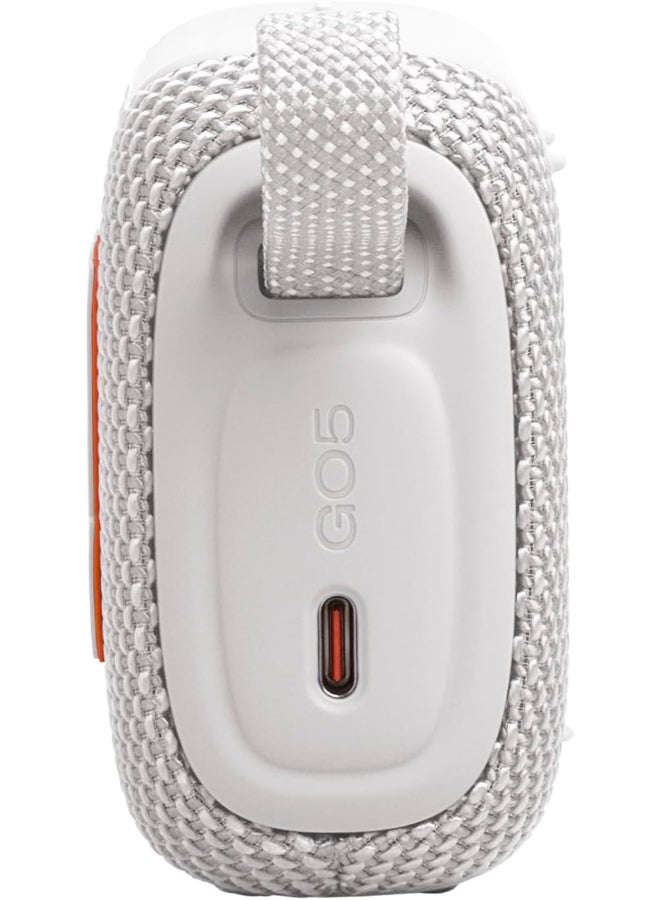 JBL Go 5 Portable Bluetooth Speaker with Ambient Edge Lighting, IP68 Waterproof & Dustproof, 10H Playtime, AirTouch Stereo Pairing, Auracast™, USB-C Lossless Audio – Compact & Drop-Proof, White - Image 5