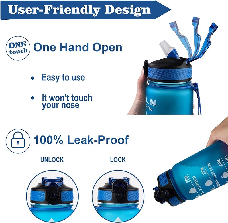 JUGTE Plastic Water Bottles 1 Litre Sipper Bottle For Adults Motivational Water Bottle Sipper With Straw & Time For Gym Office School Home Water Bottle For Kids (Blue) - Image 4