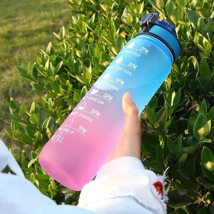 JUGTE Plastic Water Bottles 1 Litre Sipper Bottle For Adults Motivational Water Bottle Sipper With Straw & Time For Gym Office School Home Water Bottle For Kids (Blue) - Image 5