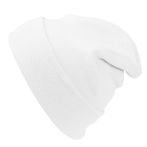 Cap911 Unisex Plain 12 inch Long Beanie - Many Colors White - Image 1