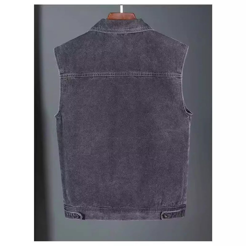 Retro Distressed Washed Denim Workwear Vest Neutral Street Style Sleeveless Waistcoat Vest Jacket For Men And Women - Image 5