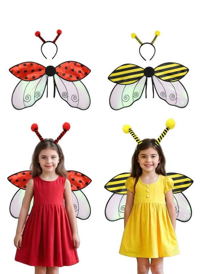 Girls 3 Piece Ladybird Costume with Wings, Headband, Socks Cosplay Costume - Image 5