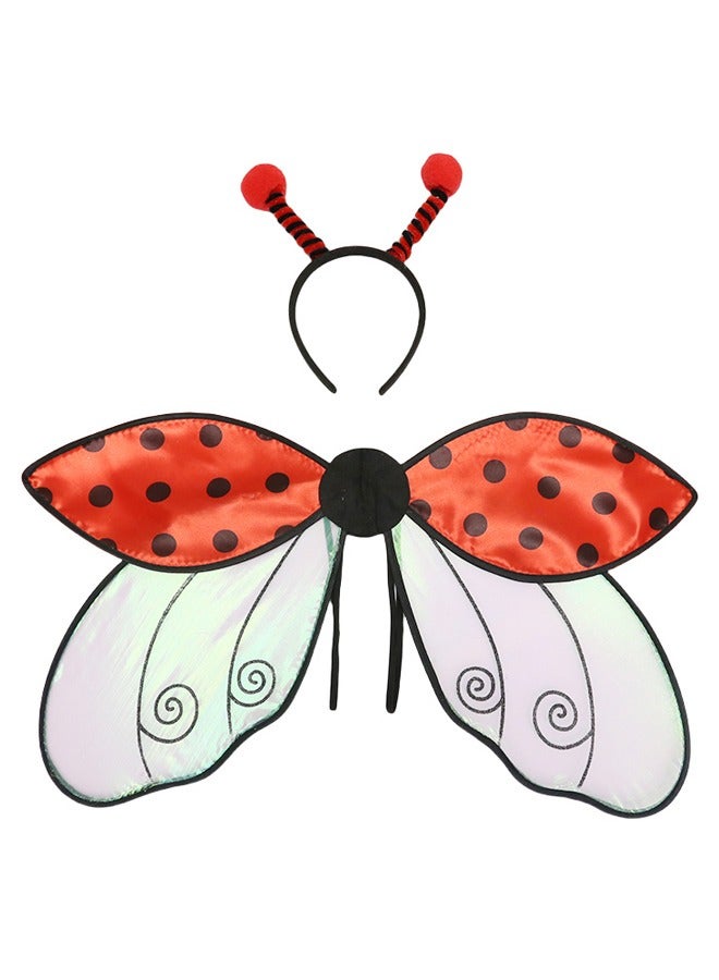 Girls 3 Piece Ladybird Costume with Wings, Headband, Socks Cosplay Costume - Image 2