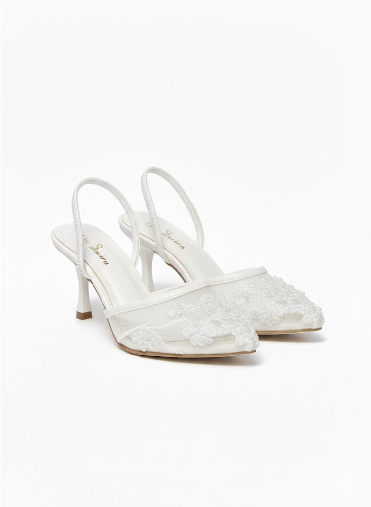 لايف ستيلاش  أحذية بكعب شبك مع تطريز F-607 - ابيض - Image 2