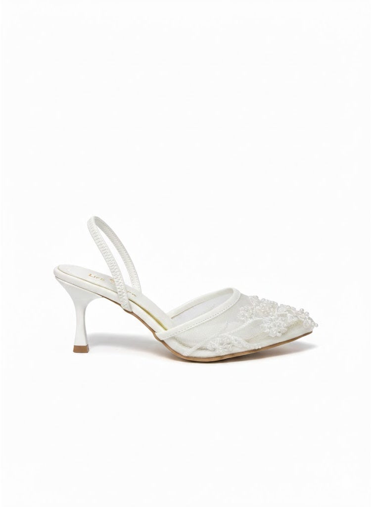 لايف ستيلاش  أحذية بكعب شبك مع تطريز F-607 - ابيض - Image 4