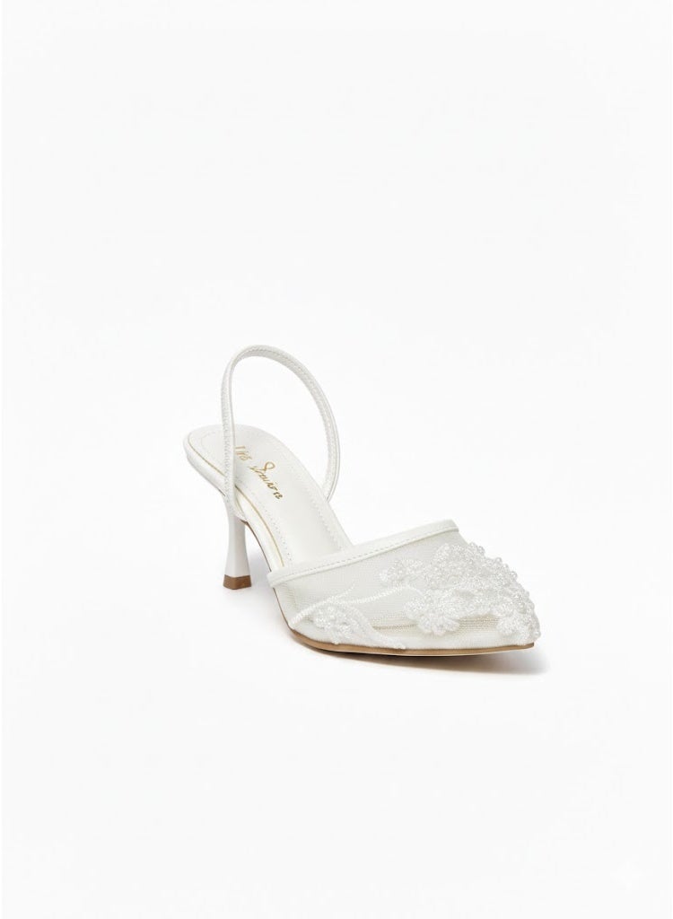 لايف ستيلاش  أحذية بكعب شبك مع تطريز F-607 - ابيض - Image 3