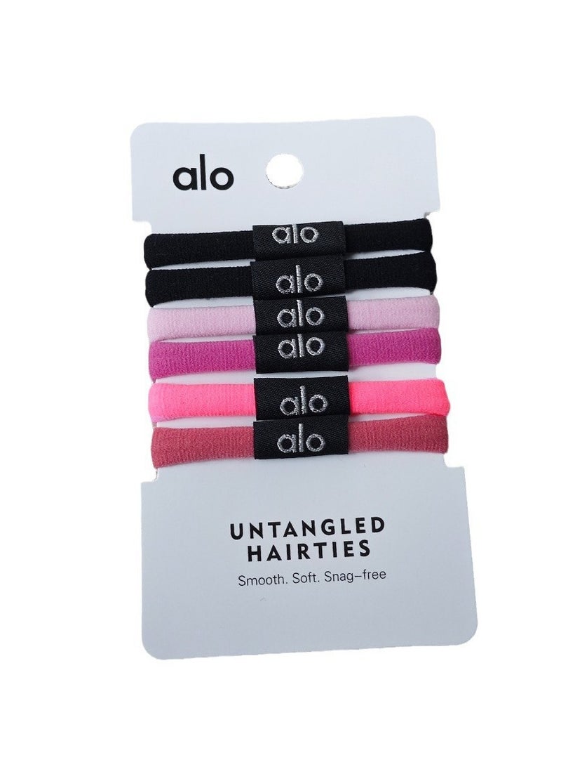alo alo 6-piece outdoor sports hair band, women's casual sports yoga elastic hair band combination, solid color, versatile 