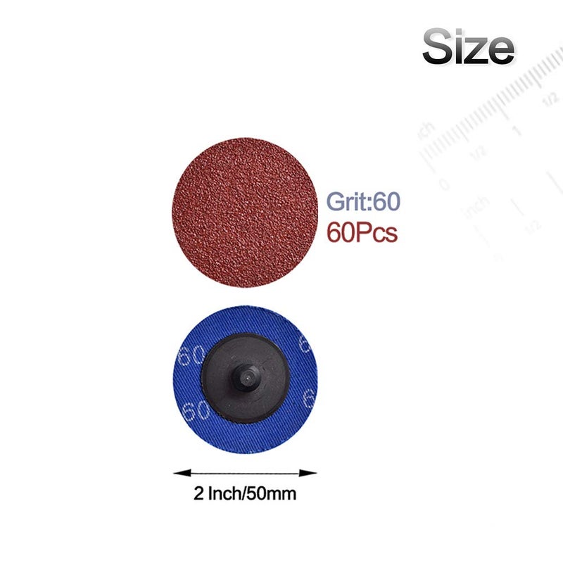 Tshya Quick Change Roll Lock Disc, 60 Pcs 60Grit 2 inch Sanding Discs Aluminum Oxide Coated Die Grinder Accessories, for Surface Prep (P60) - Image 2