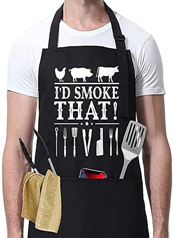 XBPDMWIN Aprons for Men Funny, I'd Smoke That Barbecue Grilling BBQ apron Smoker Gift for Dad - Image 1