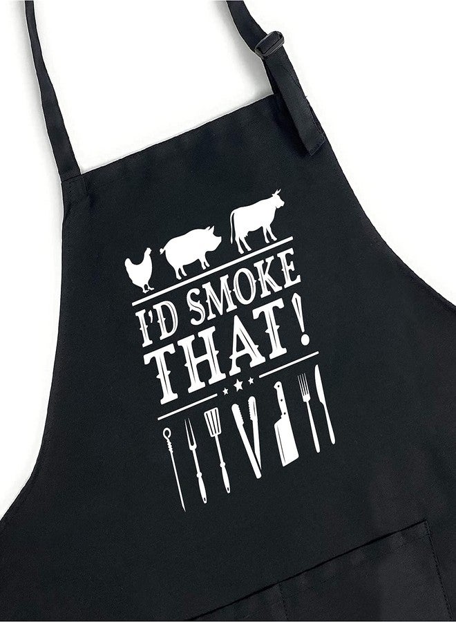 XBPDMWIN Aprons for Men Funny, I'd Smoke That Barbecue Grilling BBQ apron Smoker Gift for Dad - Image 2