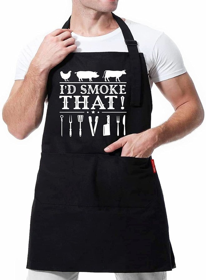 XBPDMWIN Aprons for Men Funny, I'd Smoke That Barbecue Grilling BBQ apron Smoker Gift for Dad - Image 3