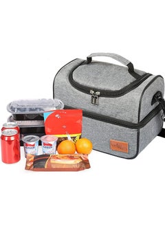 Lunch Box Insulated Bag, 15L Upgraded Thermal Bento Bag with Strap Handles, Large Cooler Tote Bag, Double Deck Cooler for Office, Picnic, Travel& Outdoor Container for School Kids, Grey