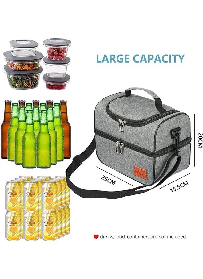 Generic - Lunch Box Insulated Bag, 15L Upgraded Thermal Bento Bag with Strap Handles, Large Cooler Tote Bag, Double Deck Cooler for Office, Picnic, Travel& Outdoor Container for School Kids, Grey - Image 1