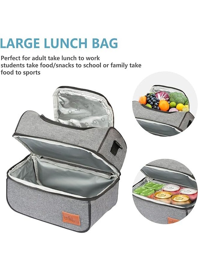 Generic - Lunch Box Insulated Bag, 15L Upgraded Thermal Bento Bag with Strap Handles, Large Cooler Tote Bag, Double Deck Cooler for Office, Picnic, Travel& Outdoor Container for School Kids, Grey - Image 1
