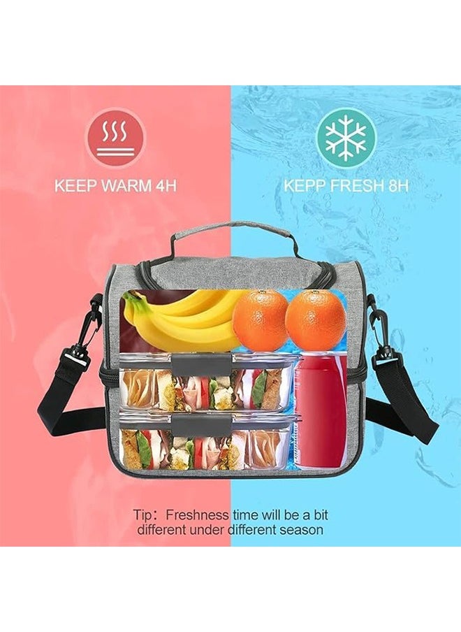 Generic - Lunch Box Insulated Bag, 15L Upgraded Thermal Bento Bag with Strap Handles, Large Cooler Tote Bag, Double Deck Cooler for Office, Picnic, Travel& Outdoor Container for School Kids, Grey - Image 1